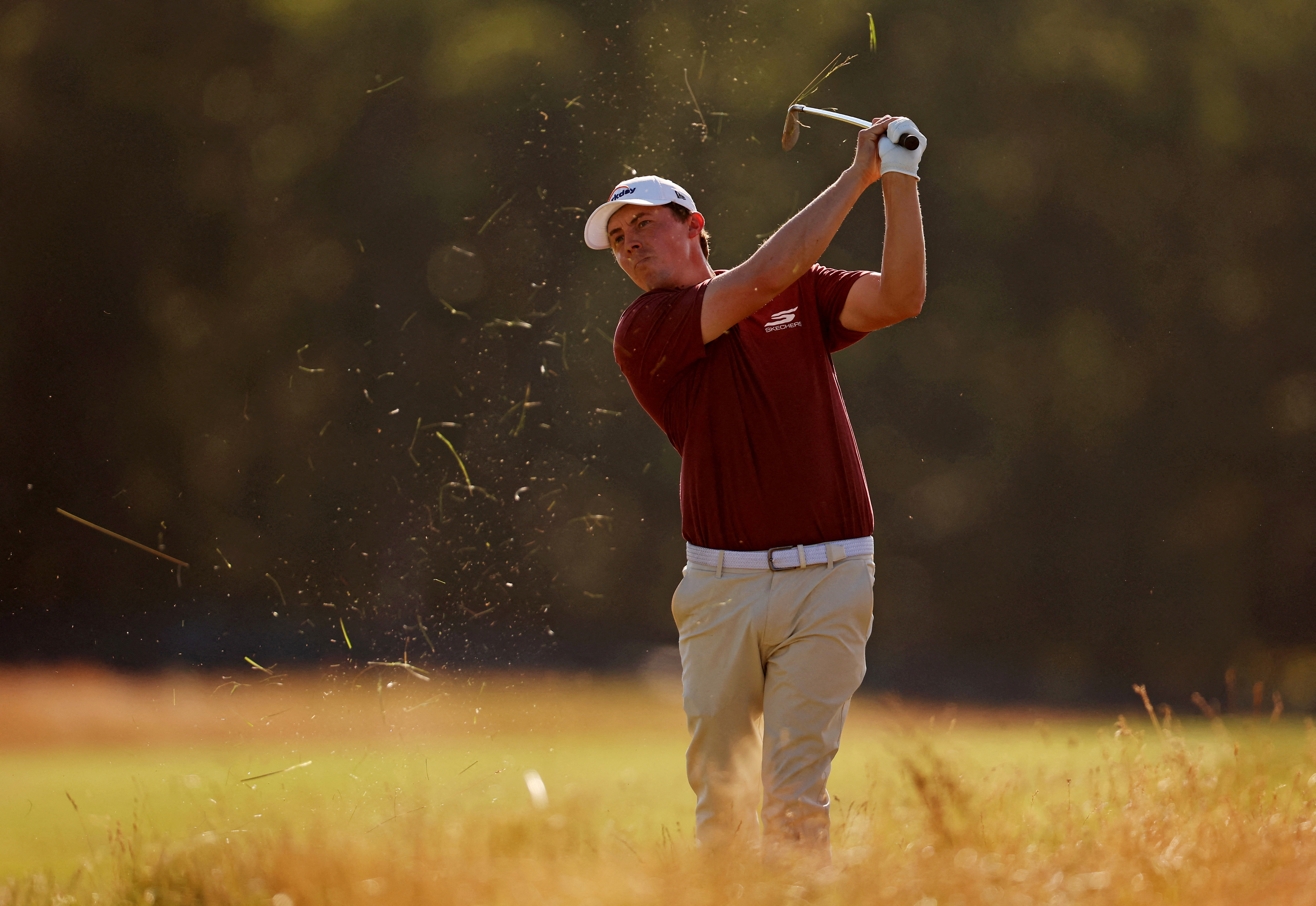 Matt Fitzpatrick - who's featured in my British Open prop bets - plays from the rough. 