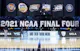 A general view of signage during the 2021 NCAA Final Four semifinal between the UCLA Bruins and the Gonzaga Bulldogs at Lucas Oil Stadium in Indianapolis, Indiana. Photo by Jamie Squire/Getty Images via AFP.
