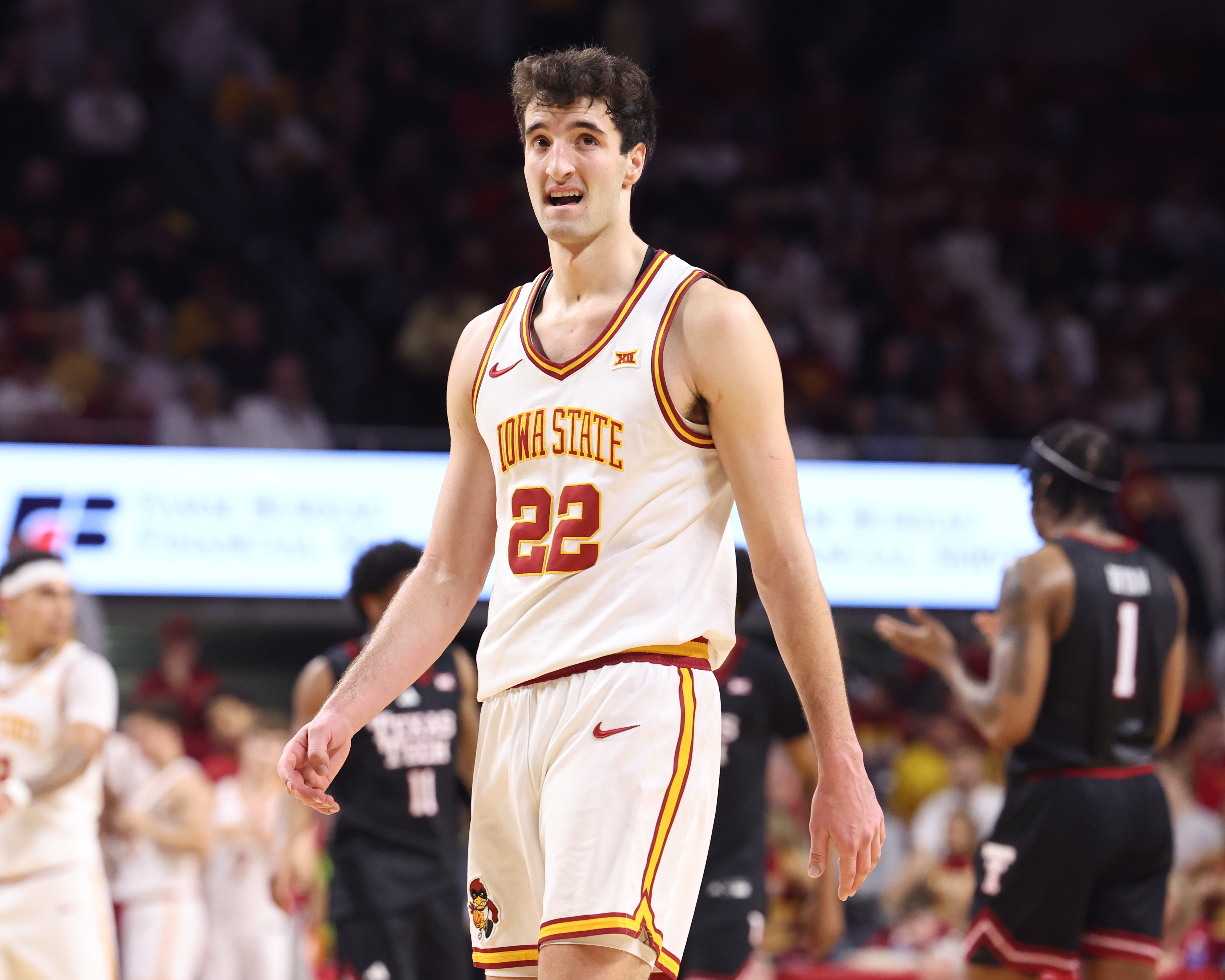 Iowa State Cyclones forward Milan Momcilovic (22) watches the time tick down as we break down our Iowa State vs. Arizona prediction.