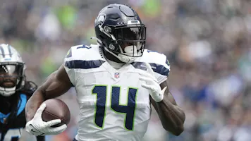 DK Metcalf of the Seattle Seahawks catches a pass during the second quarter against the Carolina Panthers at Lumen Field as we look at our FanDuel promo code for Seahawks-Giants.