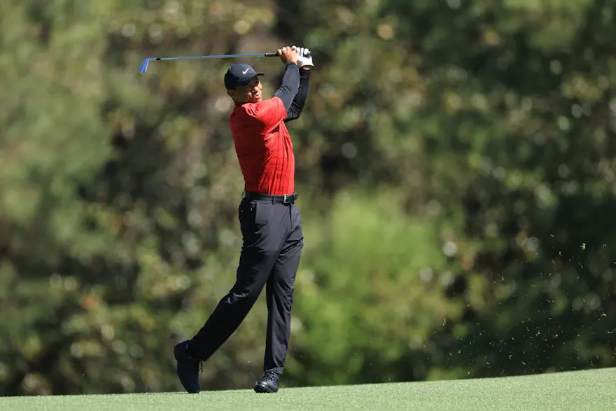 Tiger Woods plays his shot on the fifth hole as we look at Tiger Woods' odds for the 2023 Masters