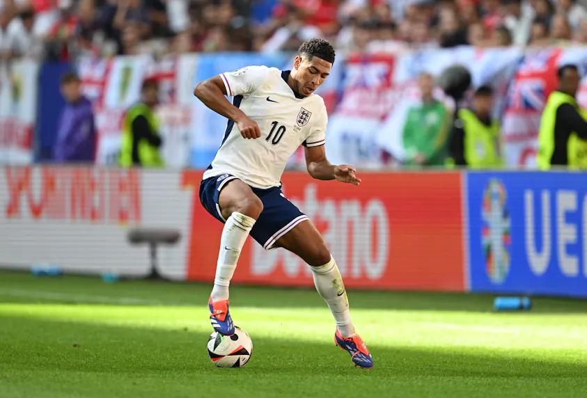 Jude Bellingham controls the ball against Switzerland in the Euro 2024 quarterfinals as we profile our best prop bets for the Netherlands vs. England Euro 2024 semifinal.