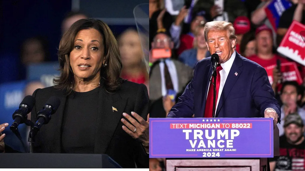 Vice President Kamala Harris, left, and former President Donald Trump, right as we look at the Trump vs. Harris odds history.