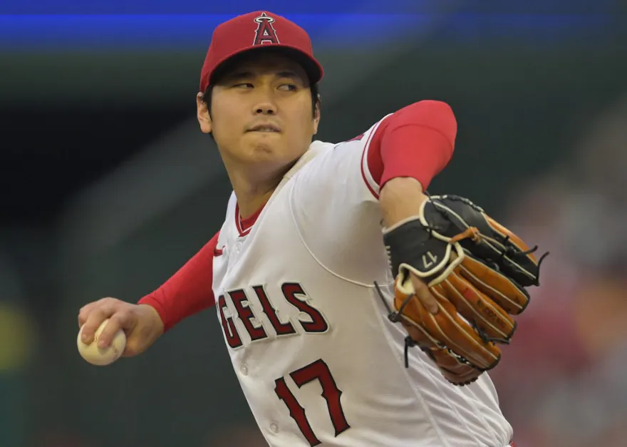 Shohei Ohtani of the Los Angeles Angels throws to the plate in the third inning against the Seattle Mariners at Angel Stadium as we look at our Shohei Ohtani prop picks.