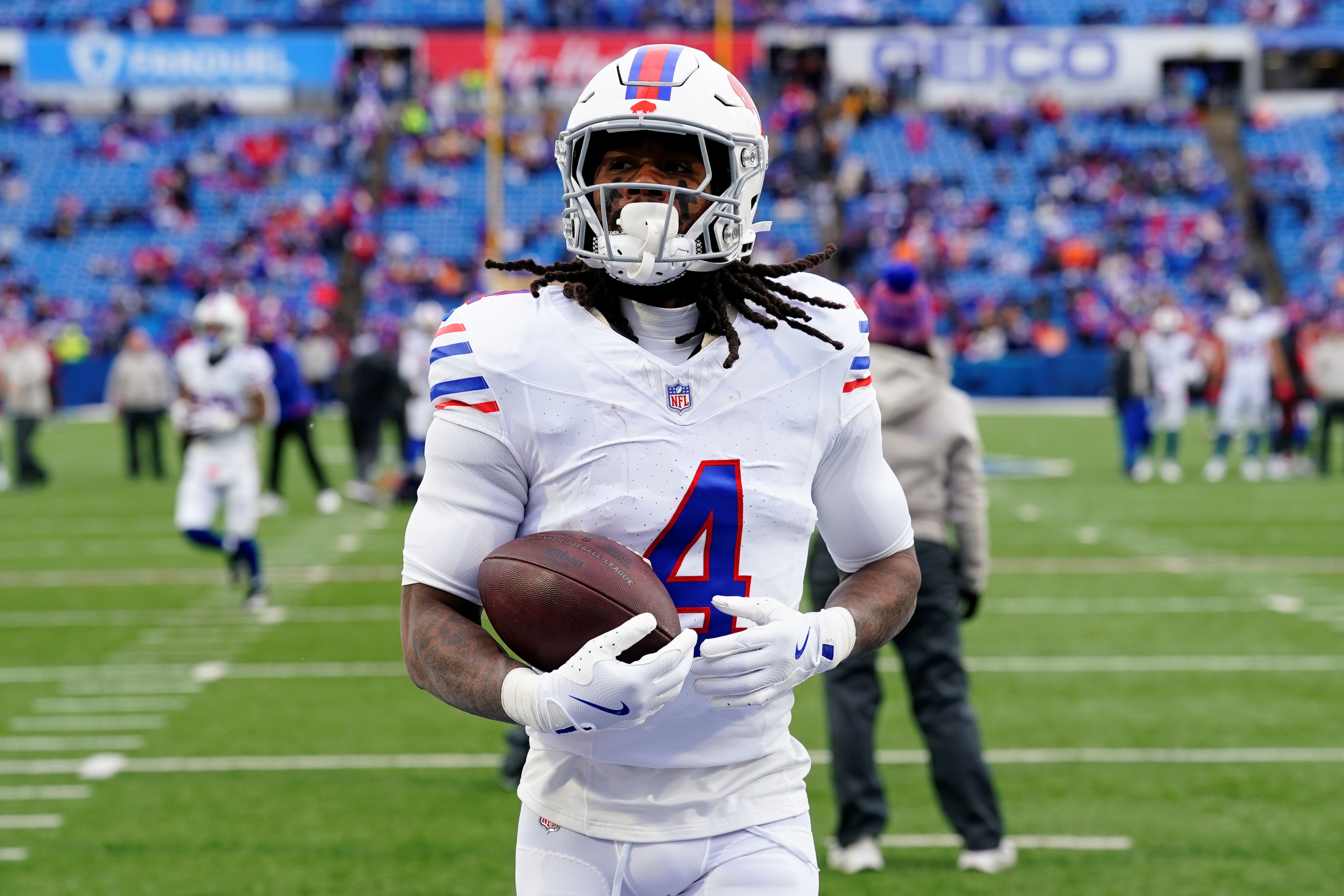 Buffalo Bills running back James Cook III reacts, and he's key as we look at our Bills vs. Broncos predictions through the prediction markets