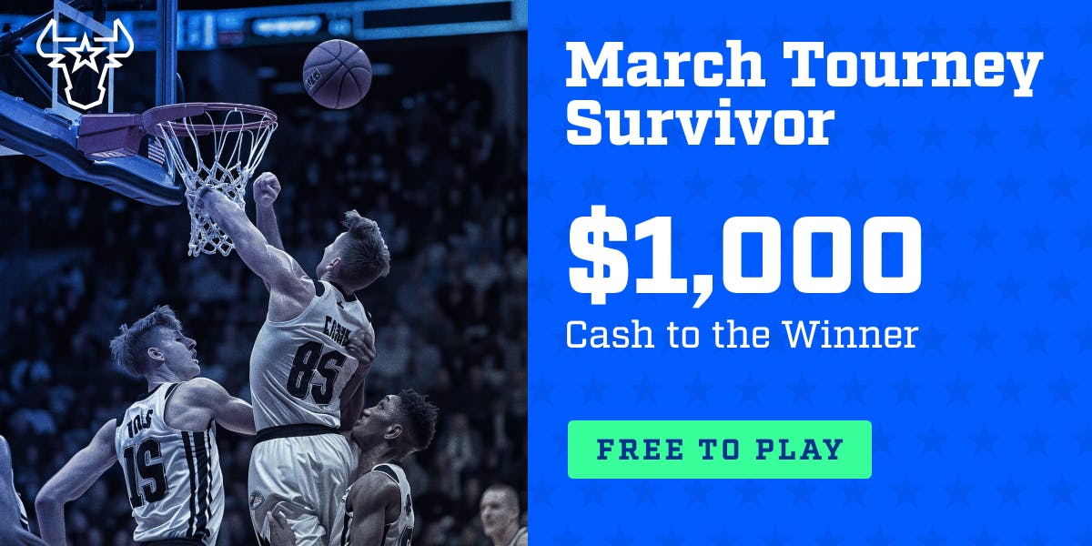 A custom graphic of our March Tourney Survivor contest with $1,000 cash to the winner!