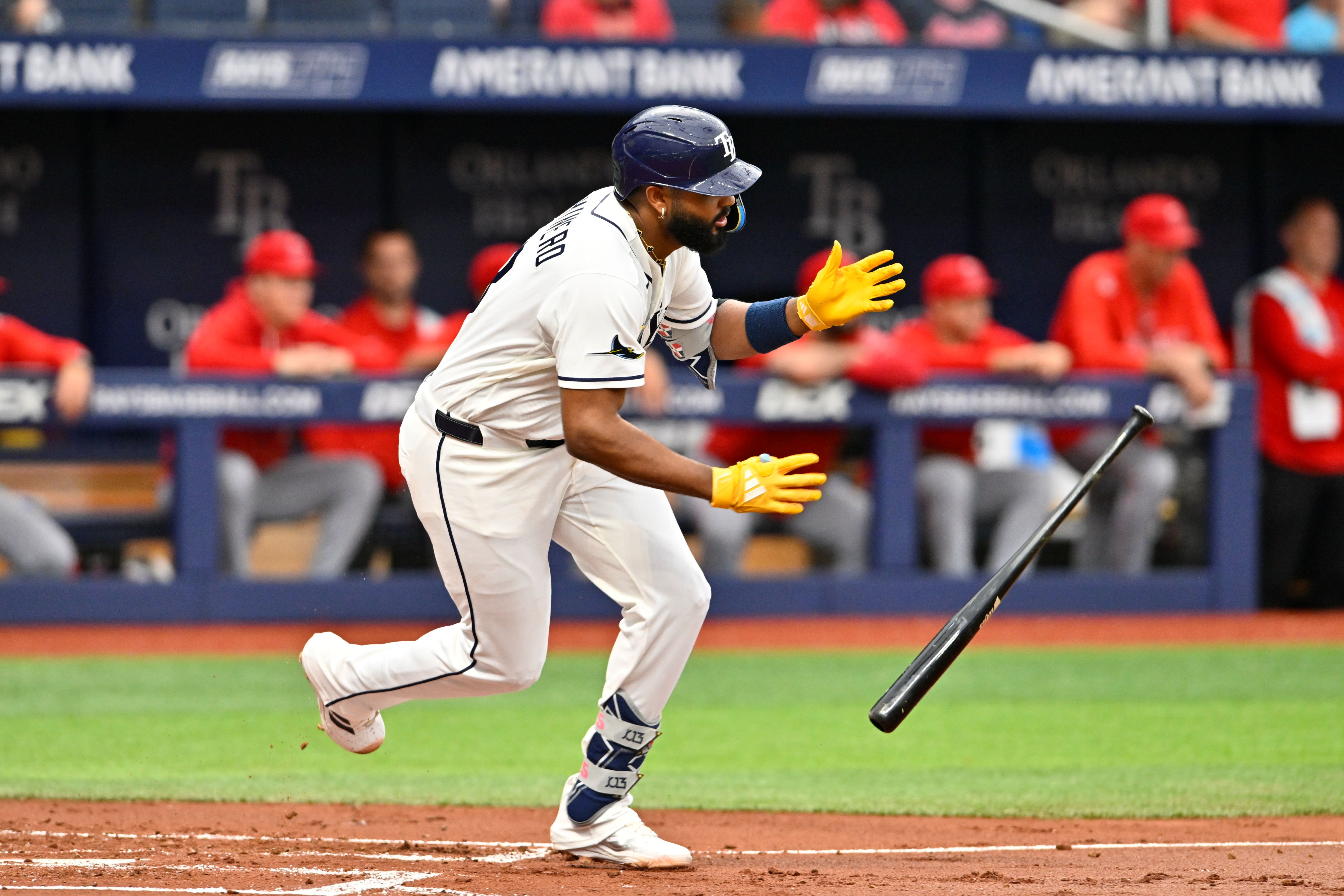 Tampa Bay Rays third baseman Junior Caminero runs as we make our best home run predictions today.