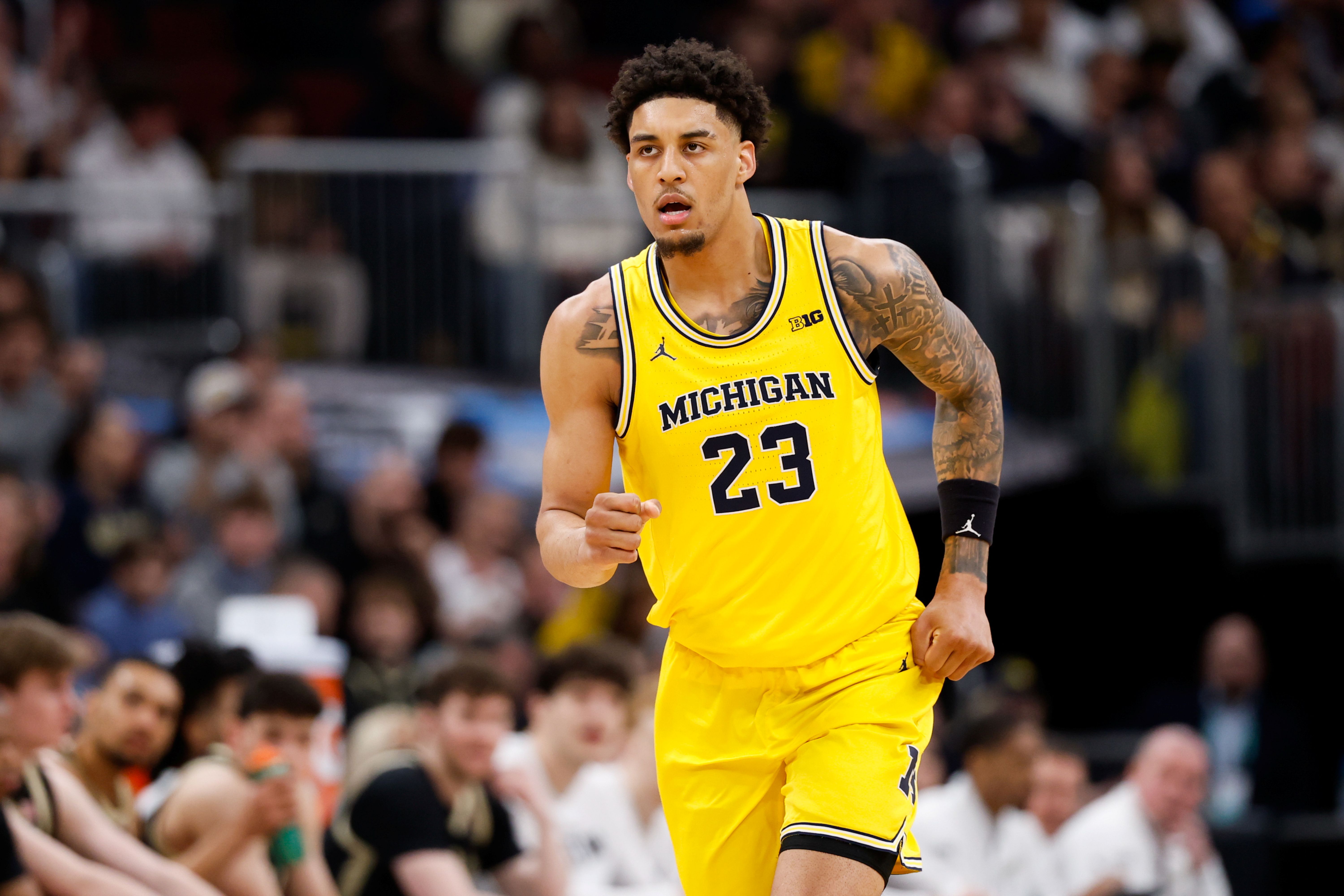 Michigan Wolverines forward Yaxel Lendeborg looks on during the first half, and he's key as we look at our Tennessee vs. Michigan player props.