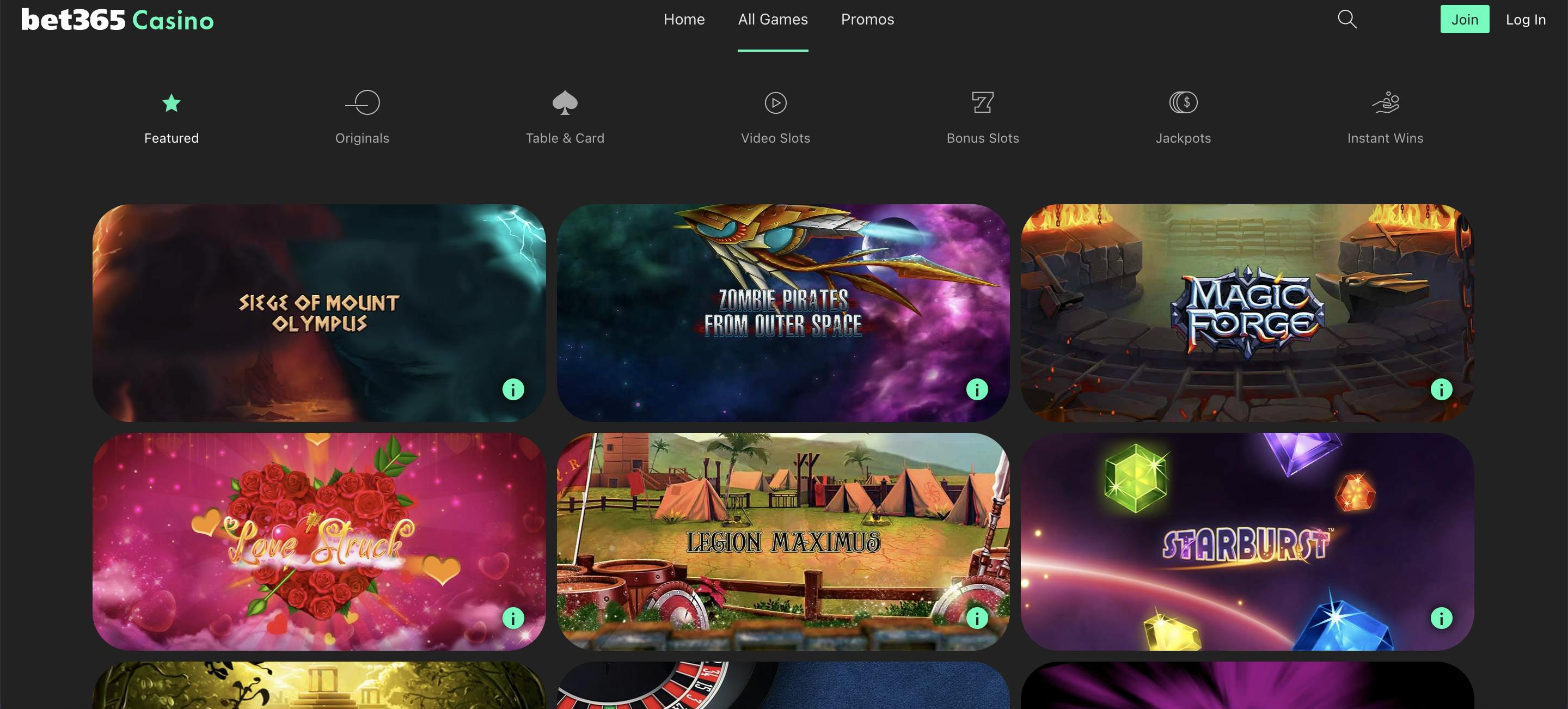 bet365 US casino homepage