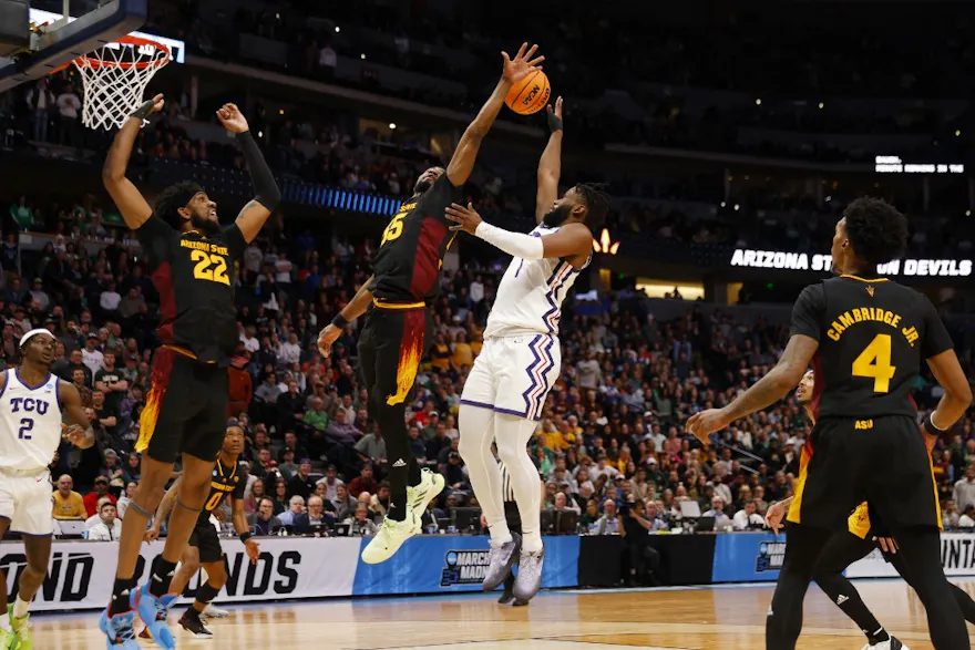 Mike Miles Jr. of the TCU Horned Frogs shoots the ball as we look at our top TCU vs. Gonzaga prediction