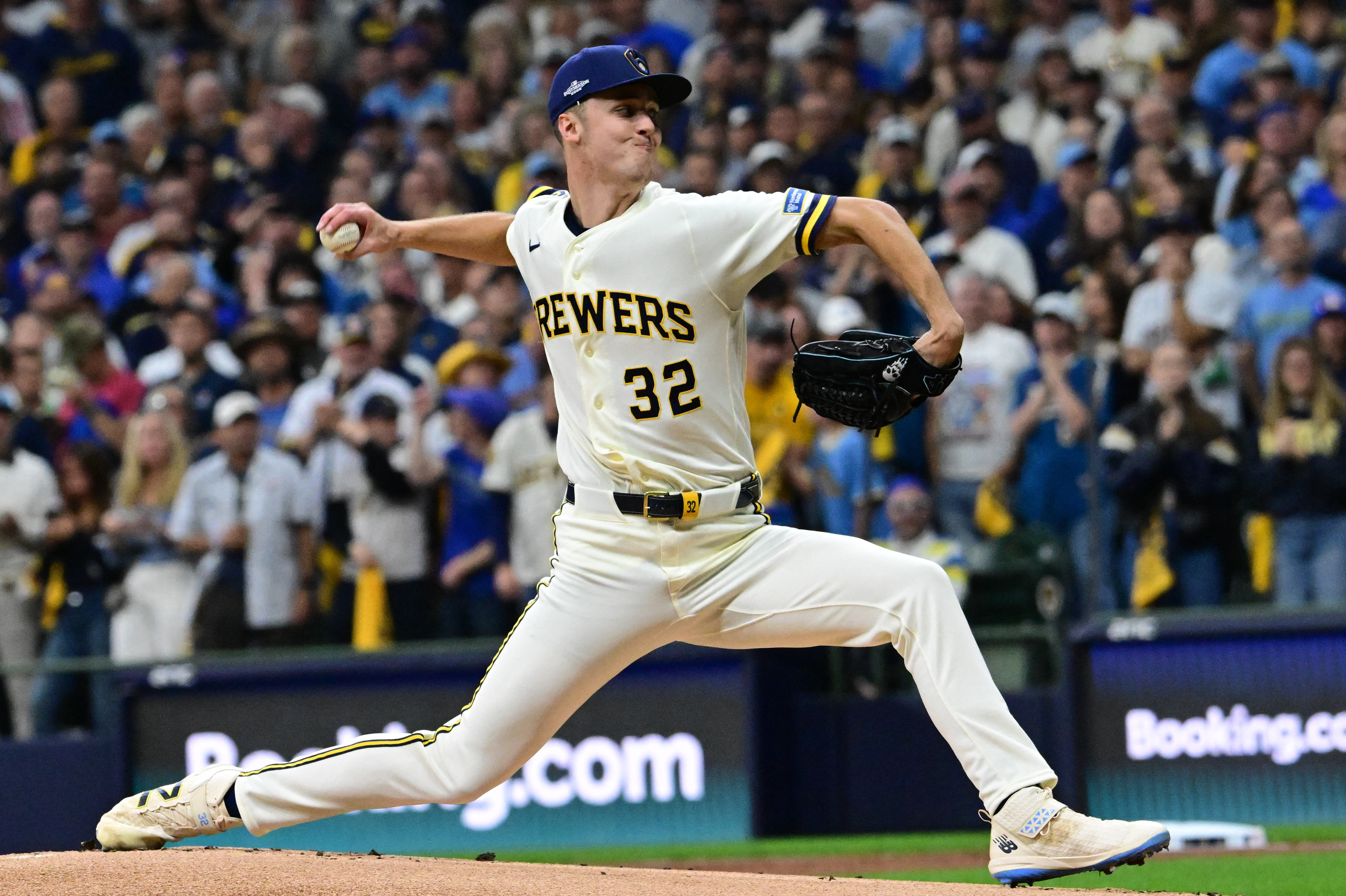Pictured: Jacob Misiorowski on the mound as we break down our Dodgers vs. Brewers Prediction & Picks. Photo by Benny Sieu-Imagn Images.