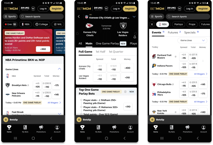 Screenshot of BetMGM Sportsbook mobile app for Android devices. 