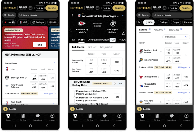 Screenshot of BetMGM Sportsbook mobile app for Android devices.