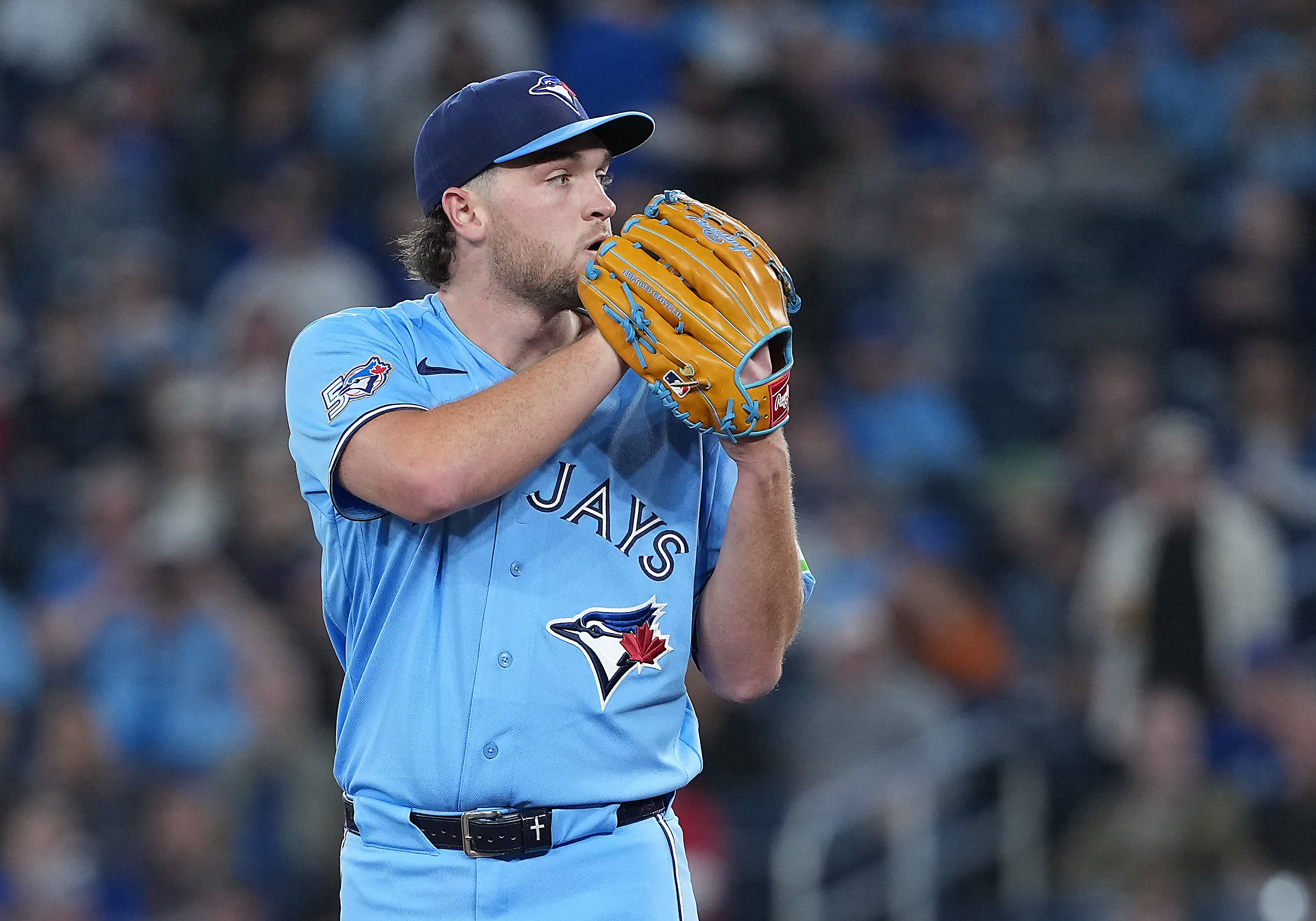 Toronto Blue Jays starting pitcher Trey Yesavage - who's featured in my best NRFI bets today - gets ready to throw a pitch.
