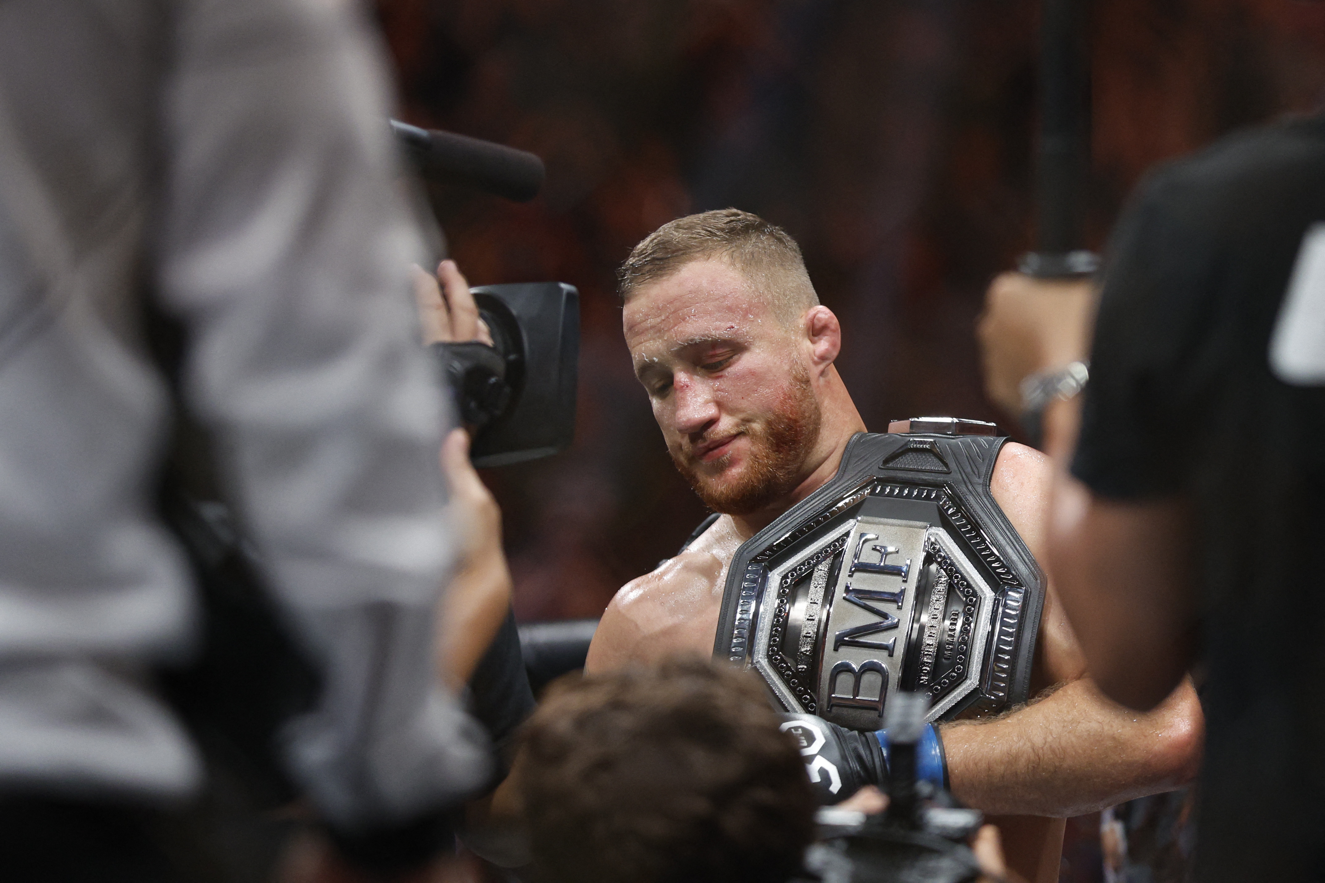 Justin Gaethje with his BMF belt as we look at the UFC 324 odds