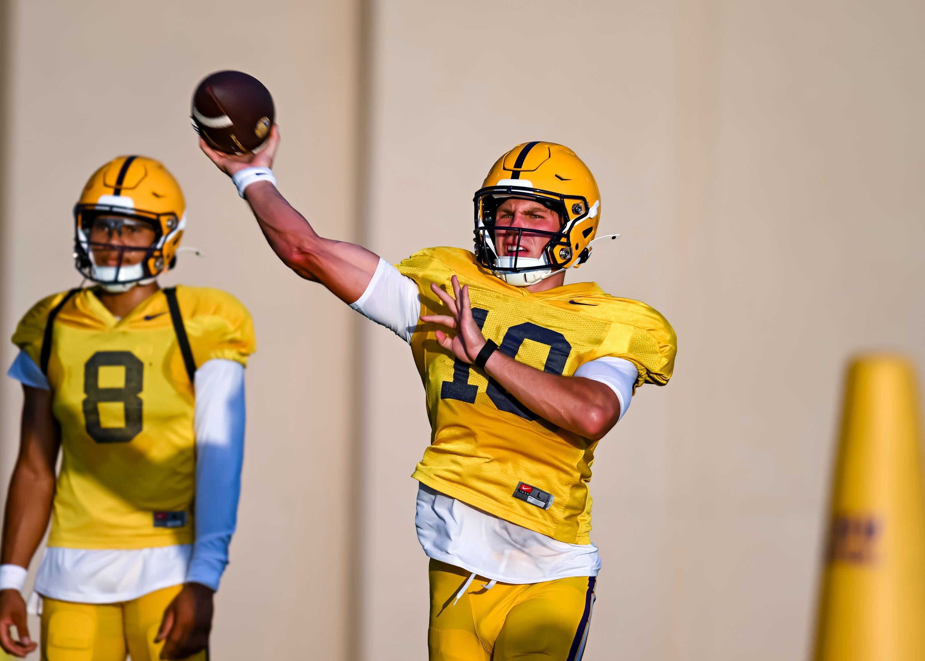 Quarterback Sam Leavitt (10) during LSU football practice as we break down our Clemson vs. LSU player props. Photo by USA TODAY Network via Reuters Connect.