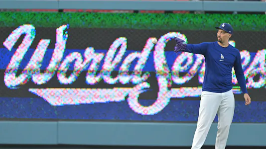 Los Angeles Dodgers pitcher Blake Snell throws in the outfield during World Series workouts as we make our best Blue Jays vs. Dodgers player props.