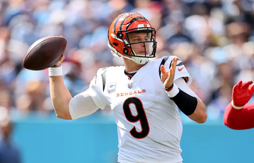 Joe Burrow #9 of the Cincinnati Bengals against the Tennessee Titans as we look at the best NFL player props for Week 5