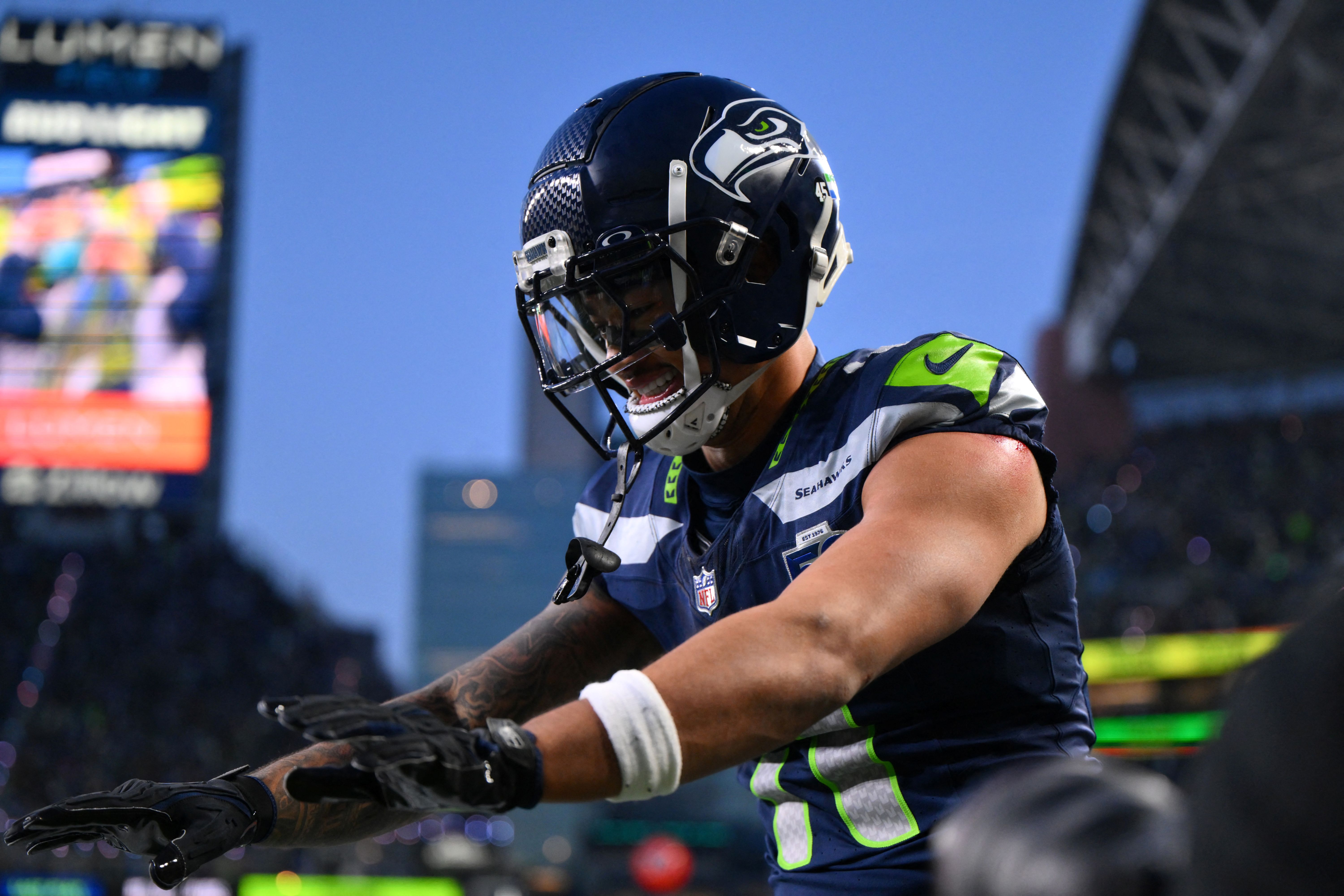 Seattle Seahawks wide receiver Jaxon Smith-Njigba celebrates as we look at how to bet the moneyline for Super Bowl 2026.