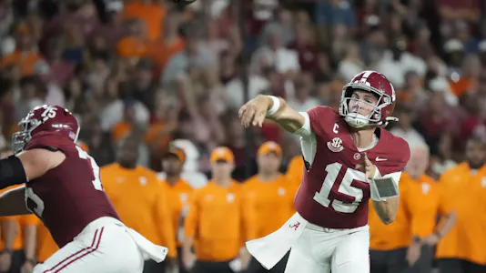 Alabama quarterback Ty Simpson throws a pass against Tennessee, and we're breaking down the Heisman Trophy odds and Heisman power rankings ahead of Week 9.