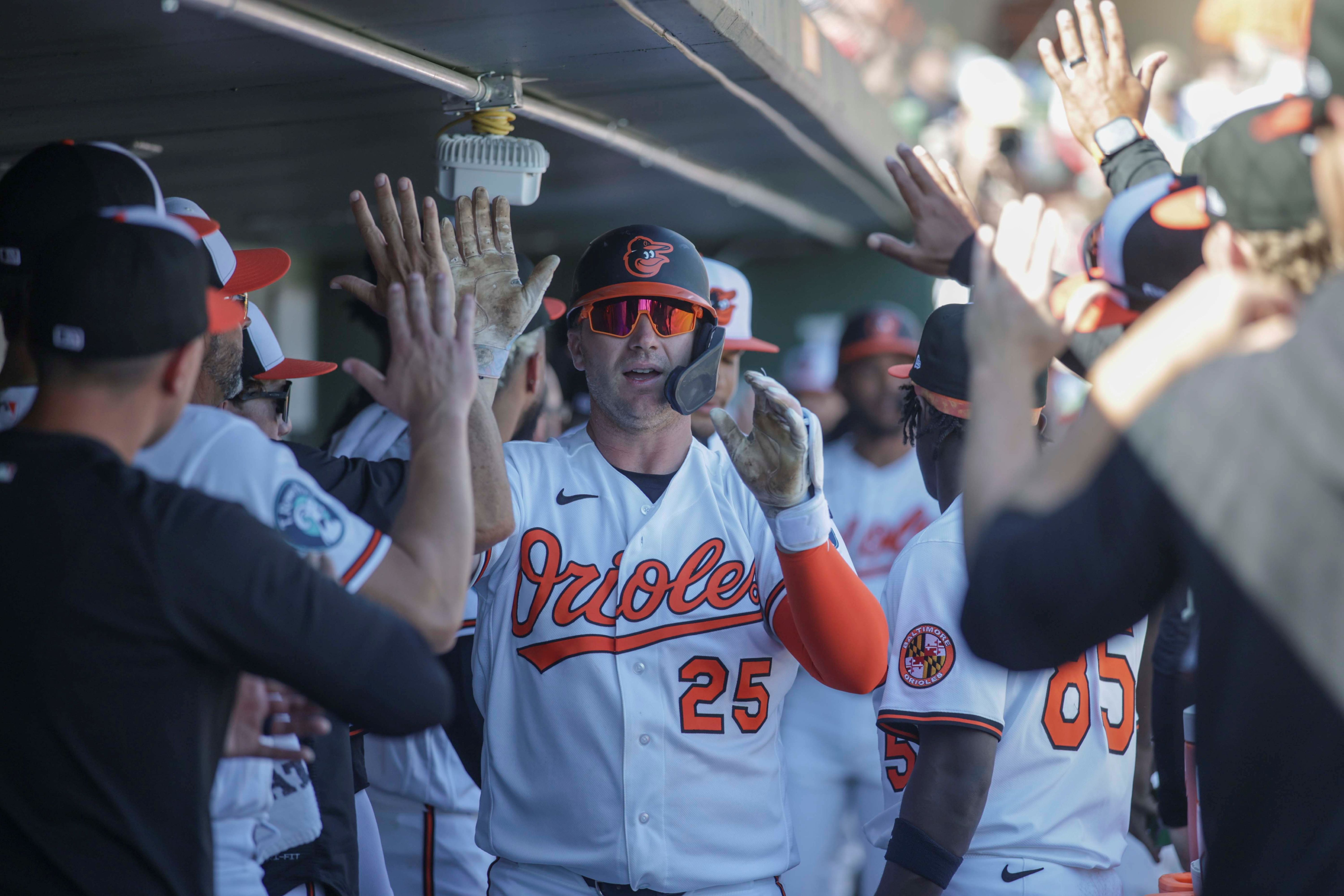 Baltimore Orioles first baseman Pete Alonso gets high-fives in the dugout, and he's key to the Orioles futures bets 2026.