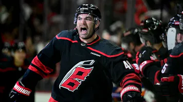 Jordan Martinook celebrates scoring the game-winning goal against the New York Islanders as we make our expert prop picks and predictions for Game 3 of the Carolina Hurricanes-New York Islanders first-round series. 