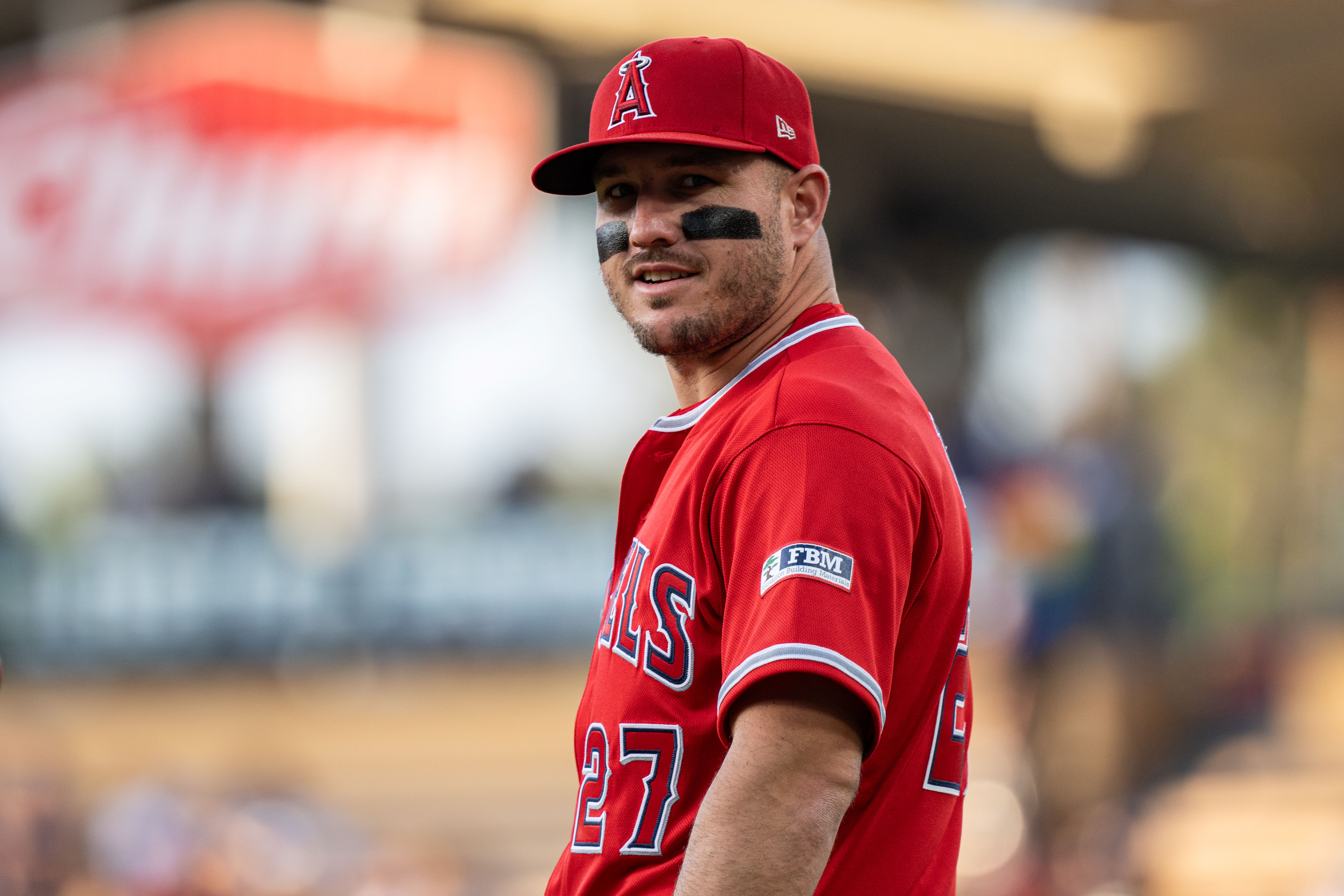 Los Angeles Angels center fielder Mike Trout reacts, and he's featured in my home run predictions today.