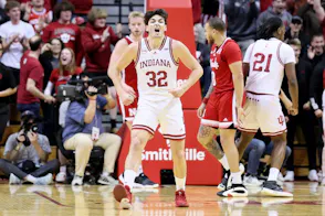 Trey Galloway #32 of the Indiana Hoosiers celebrates as we look at Fanatics Sportsbook launching in Indiana.