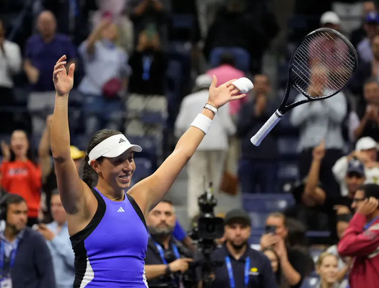 Jessica Pegula reacts after beating Karolina Muchova at the 2024 US Open as we look at the US Open women's final predictions