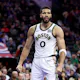 Jayson Tatum #0 of the Boston Celtics reacts during the fourth quarter against the Philadelphia 76ers as we look at the NBA Finals Odds 2024.