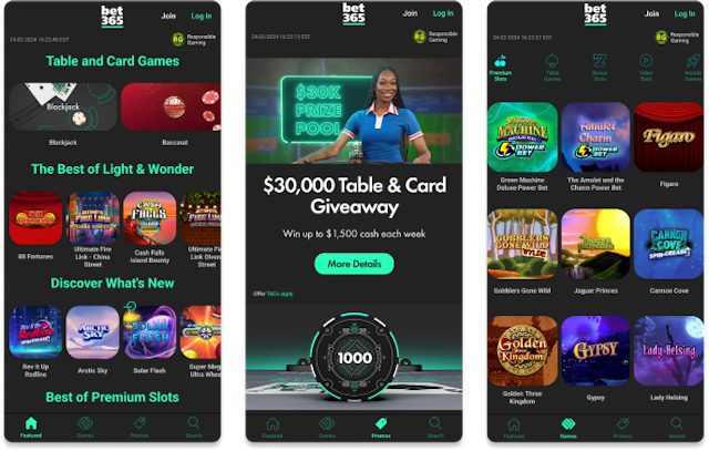 Screenshot of bet365 Casino mobile app.
