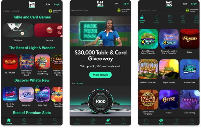 Screenshot of bet365 Casino mobile app.