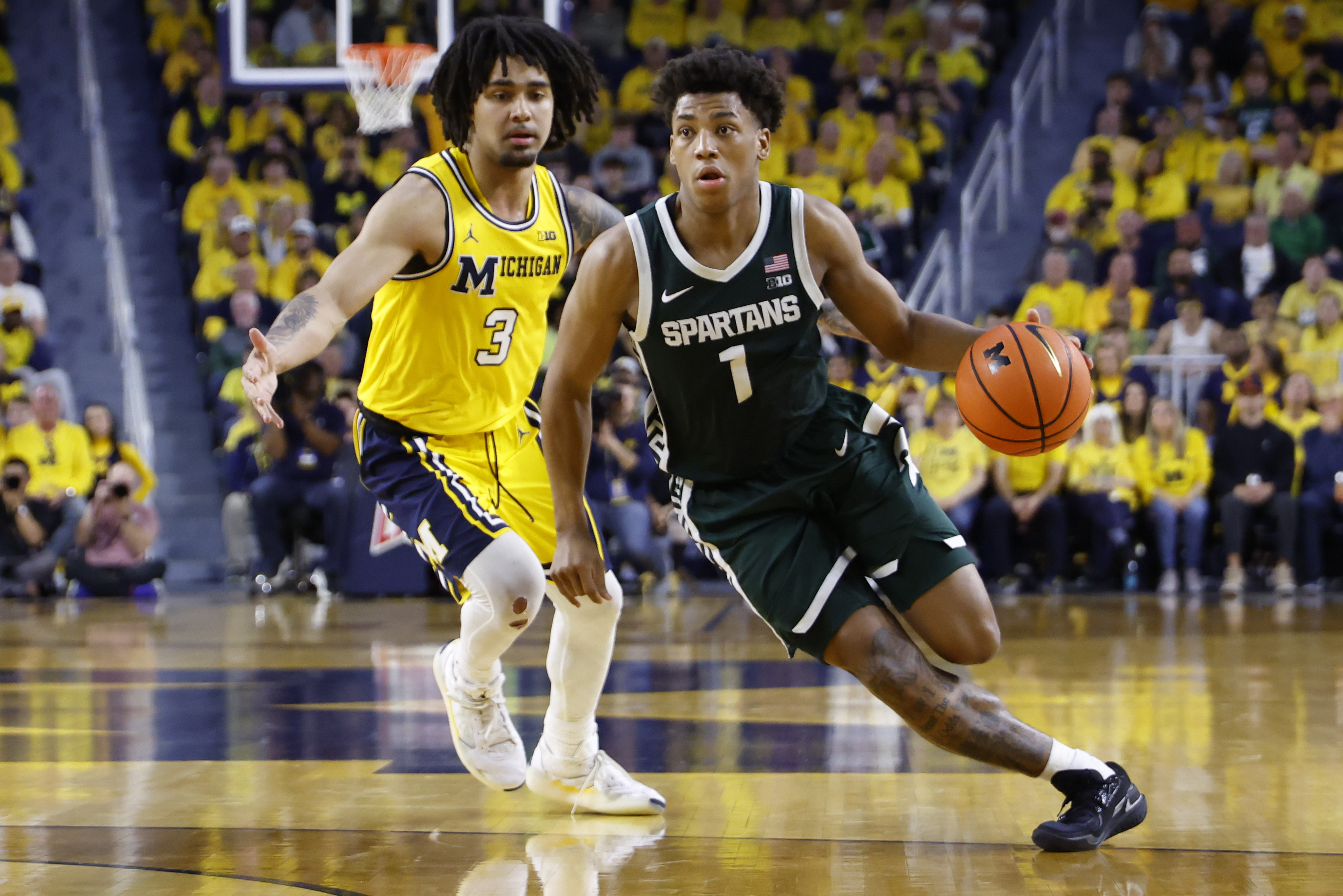 Michigan State Spartans guard Jeremy Fears Jr. (1) dribbles as we break down our North Dakota State vs. Michigan State prediction.