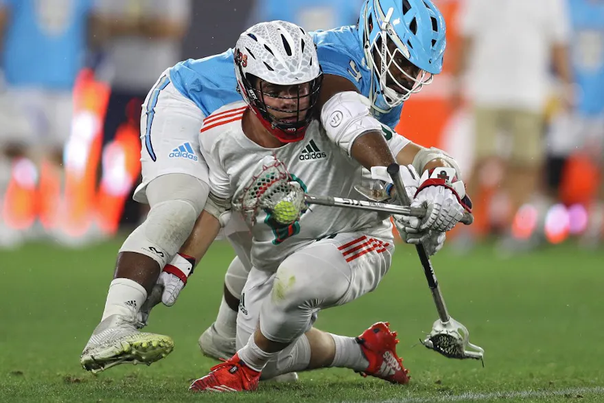 Joe Nardella of the Whipsnakes and Trevor Baptiste of the Atlas battle for a face-off during week six of the Premier Lacrosse League at Audi Field on July 06, 2019 in Washington, DC.