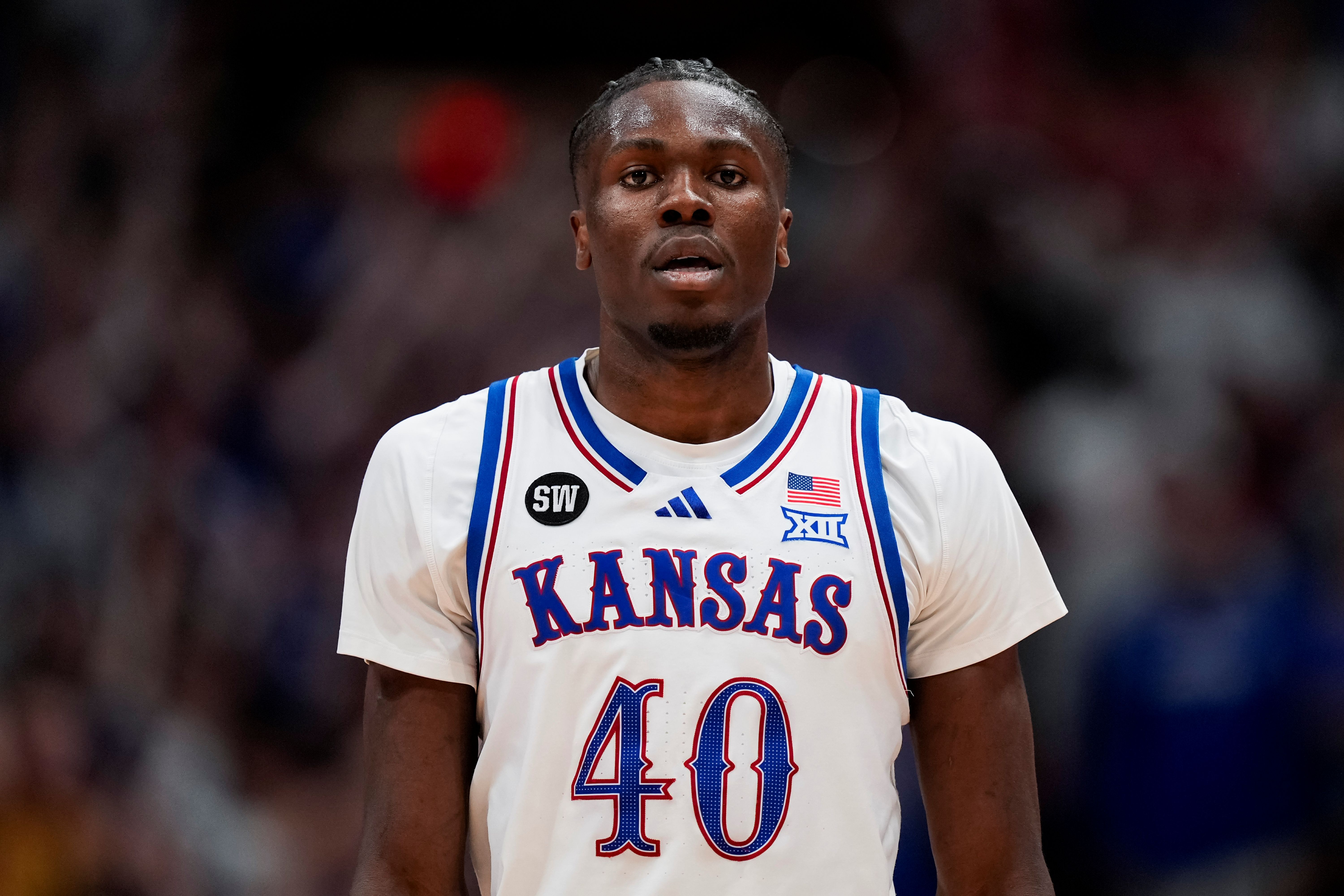 Kansas Jayhawks forward Flory Bidunga reacts, and he's key as we look at our Kansas State vs. Kansas prediction.