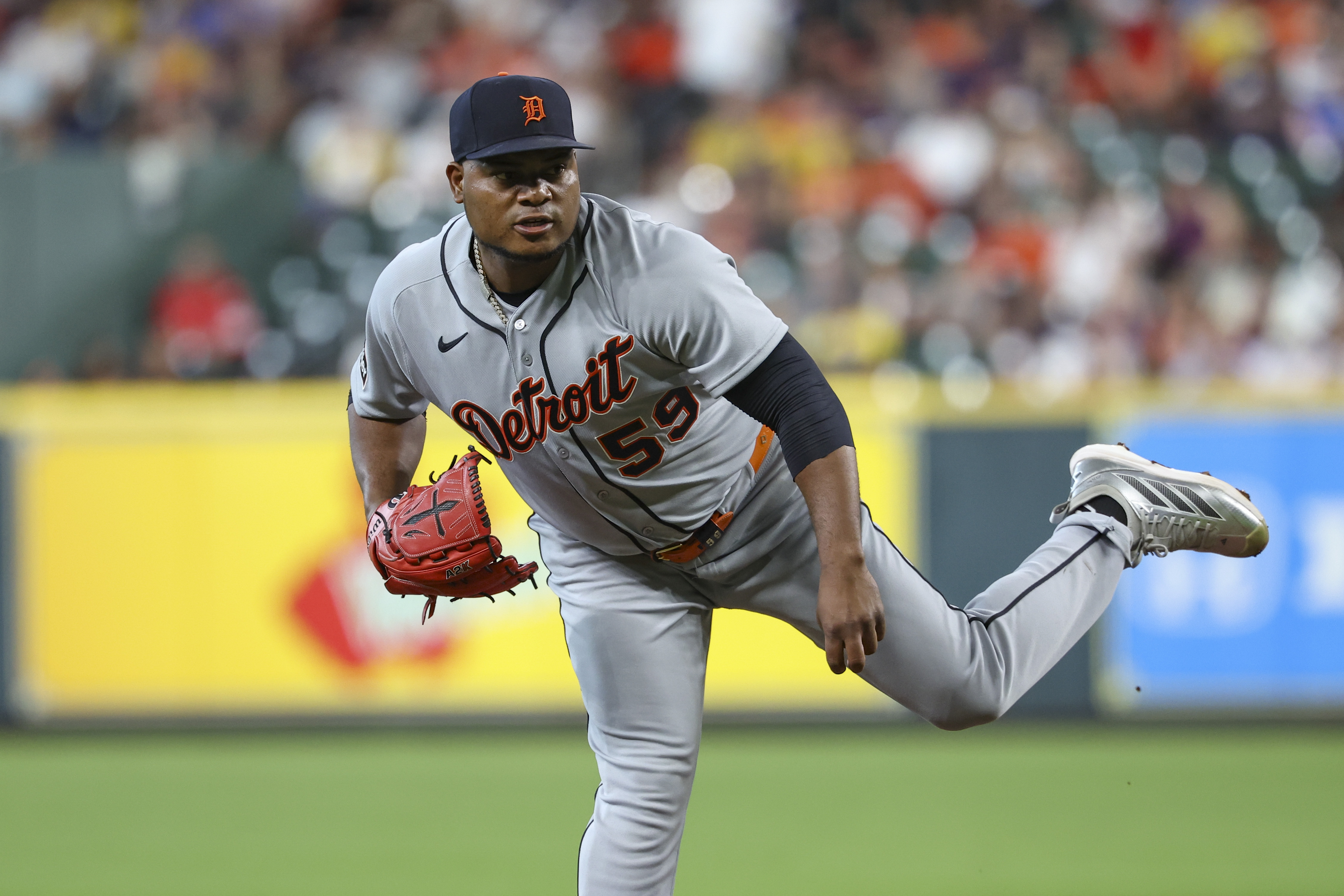 Detroit Tigers starting pitcher Framber Valdez - who's featured in my best strikeout props today - delivers a pitch. 
