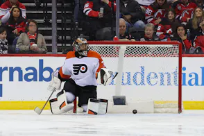 Philadelphia Flyers goaltender Samuel Ersson makes a save as we look at Pennsylvania iGaming revenue figures for December 2024.