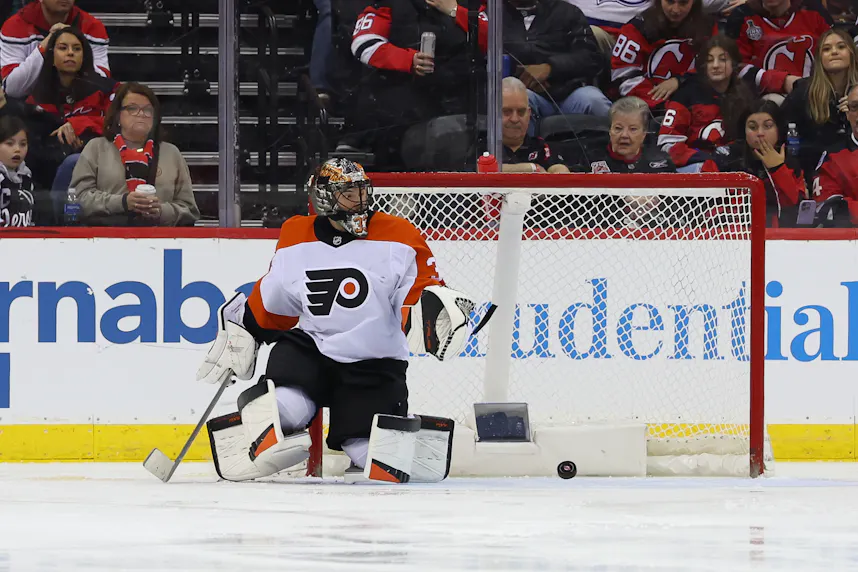 Philadelphia Flyers goaltender Samuel Ersson makes a save as we look at Pennsylvania iGaming revenue figures for December 2024.