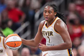 Indiana Fever forward Aliyah Boston rushes up the court as we look at Indiana's sports betting financials for June 2024.