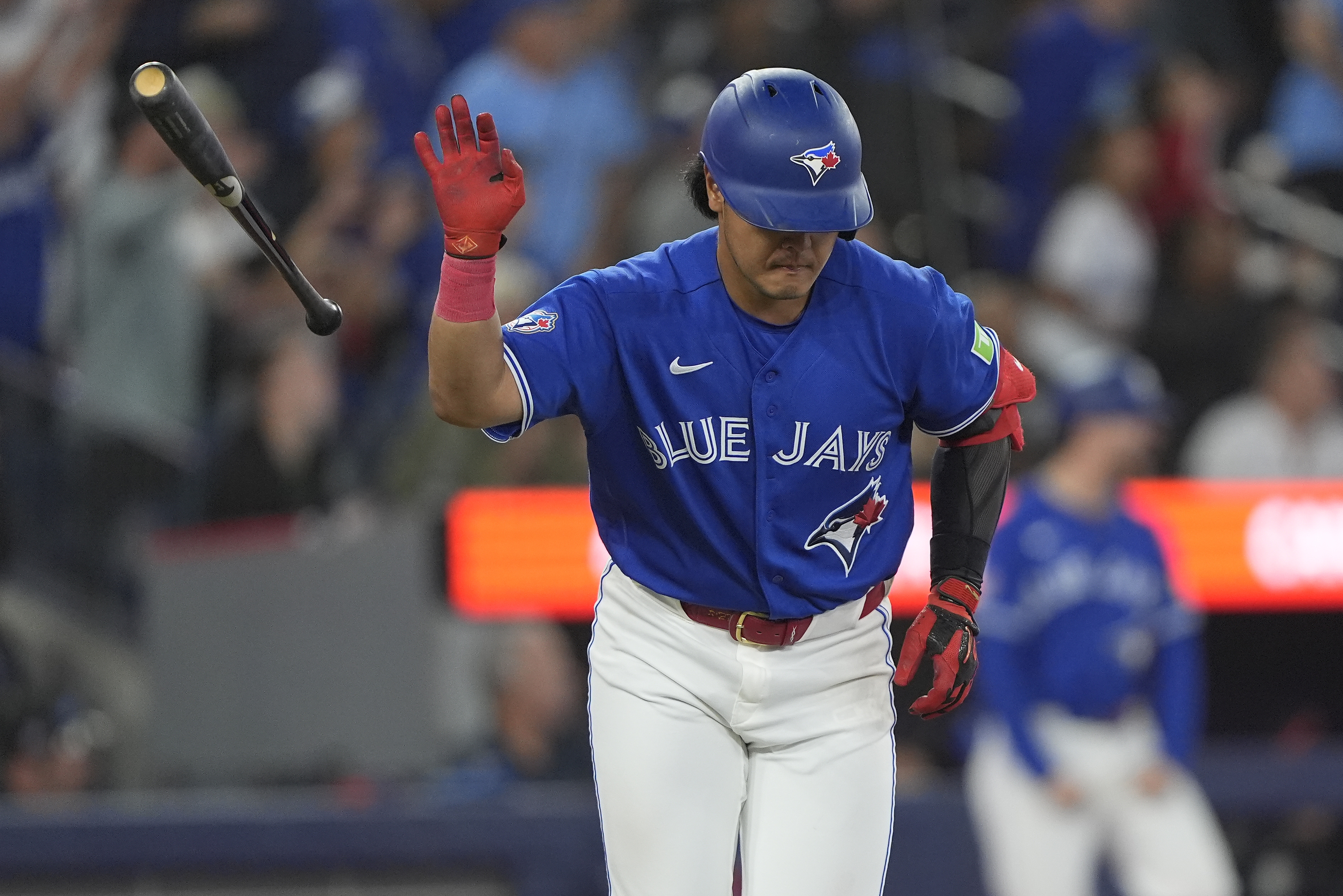 Blue Jays third baseman Kazuma Okamoto (7) hits a three-run homer as we break down our home run predictions.