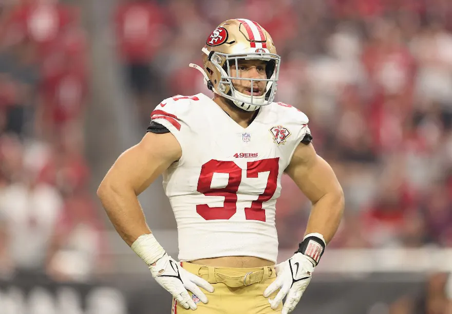 Defensive end Nick Bosa #97 of the San Francisco 49ers as we look at our best Nick Bosa player props for Super Bowl 2024