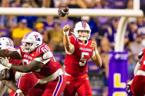 Louisiana Tech Bulldogs quarterback Blake Baker (5) passes, as we dive into our Sam Houston vs. Louisiana Tech prediction, betting odds & expert picks.