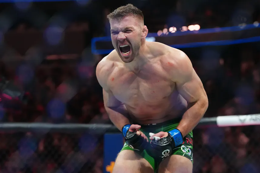Dricus Du Plessis reacts after defeating Robert Whittaker as we look at the best betting odds & lines for UFC 305.