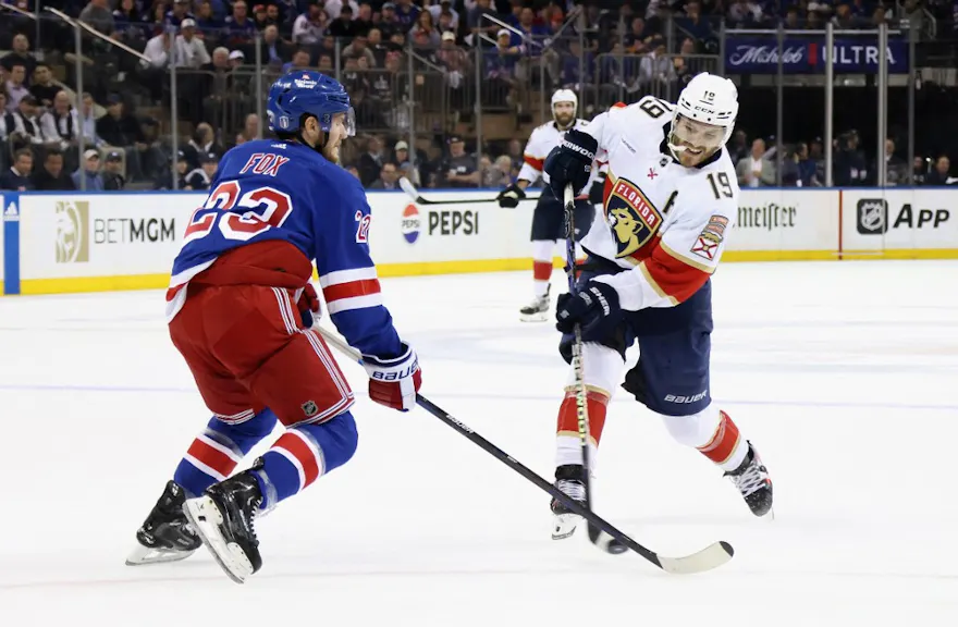 Matthew Tkachuk of the Florida Panthers scores a first period goal against the New York Rangers in Game 1 of the Eastern Conference Final. We're backing Tkachuk in our Panthers vs. Rangers Predictions. 
