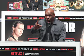 Mike Tyson speaks to the media as we offer our bet365 bonus code for Tyson vs. Paul.