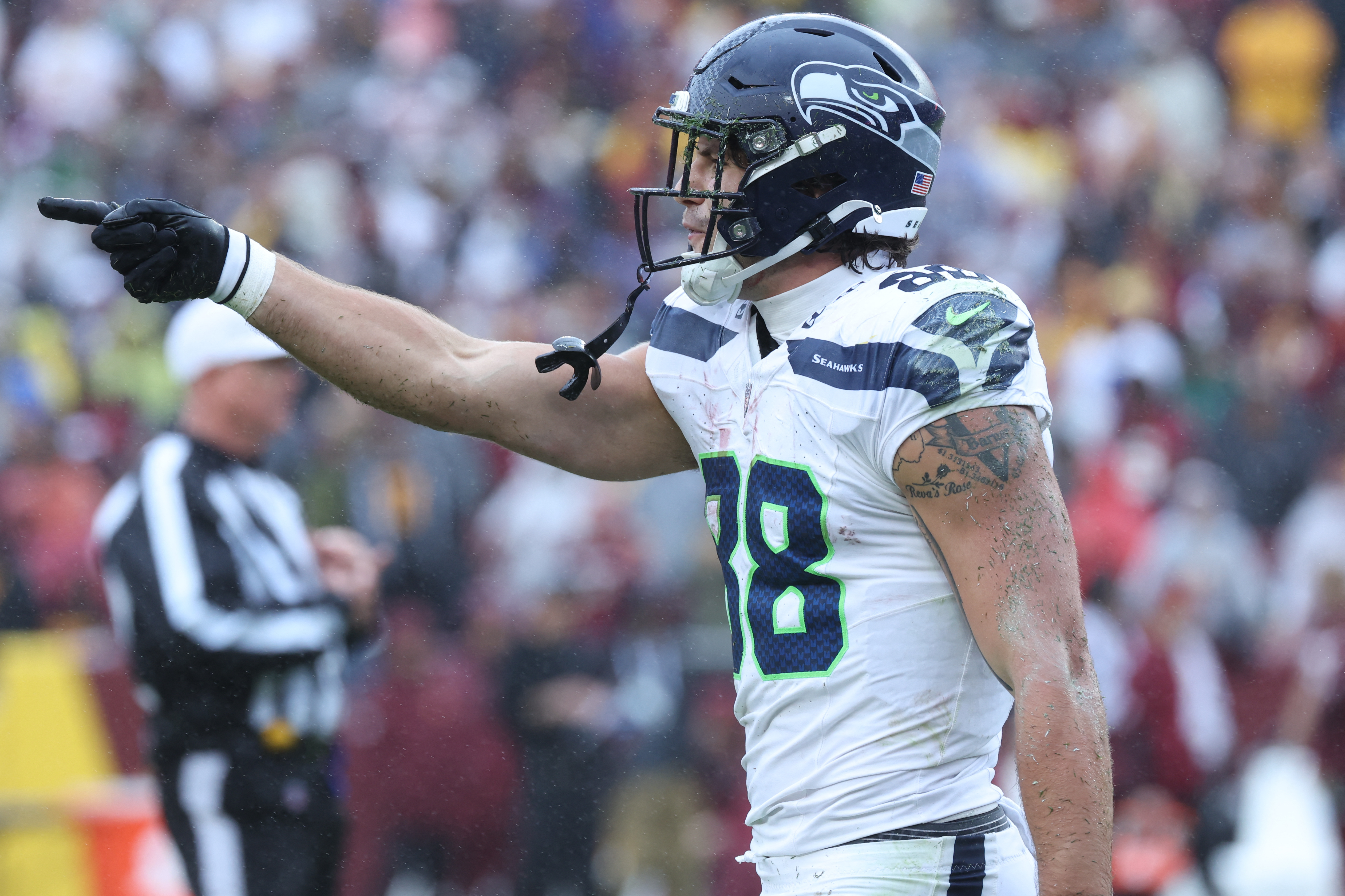 Seattle Seahawks tight end AJ Barner reacts as we make our best Chiefs vs. Seahawks same-game parlay picks.