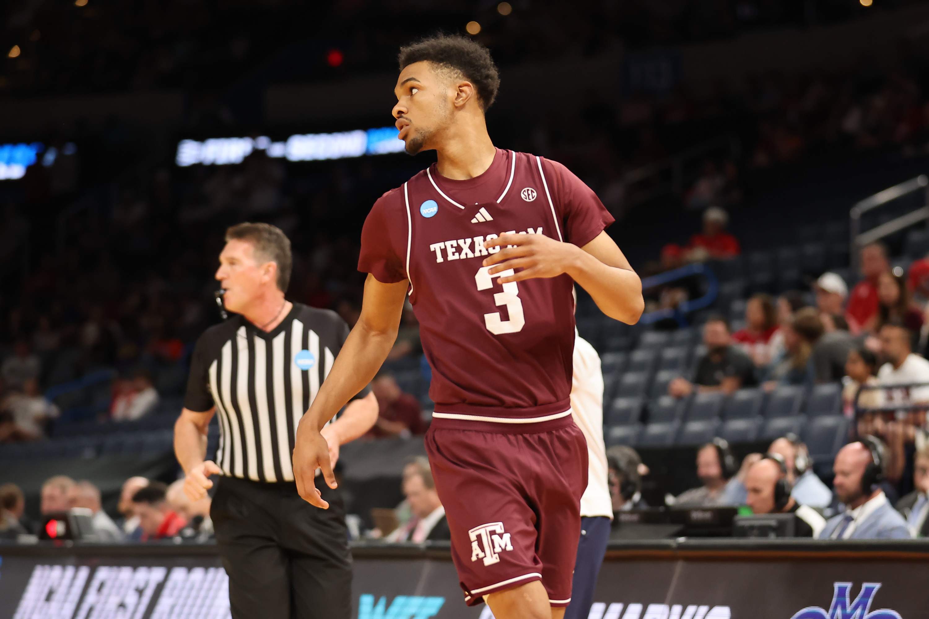 Texas A&M Aggie guard Rylan Griffen (3) during the game as we break down our Texas A&M vs. Houston prediction. 
