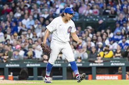 Shota Imanaga of the Chicago Cubs celebrates in the fifth inning against the San Diego Padres, and we look at the best MLB Rookie of the Year odds at our best sports betting sites.