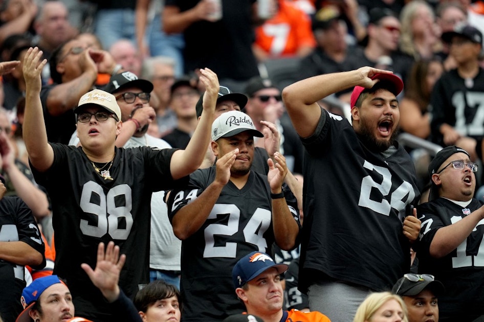 Oakland Raiders fans cheer during an NFL game against the Los