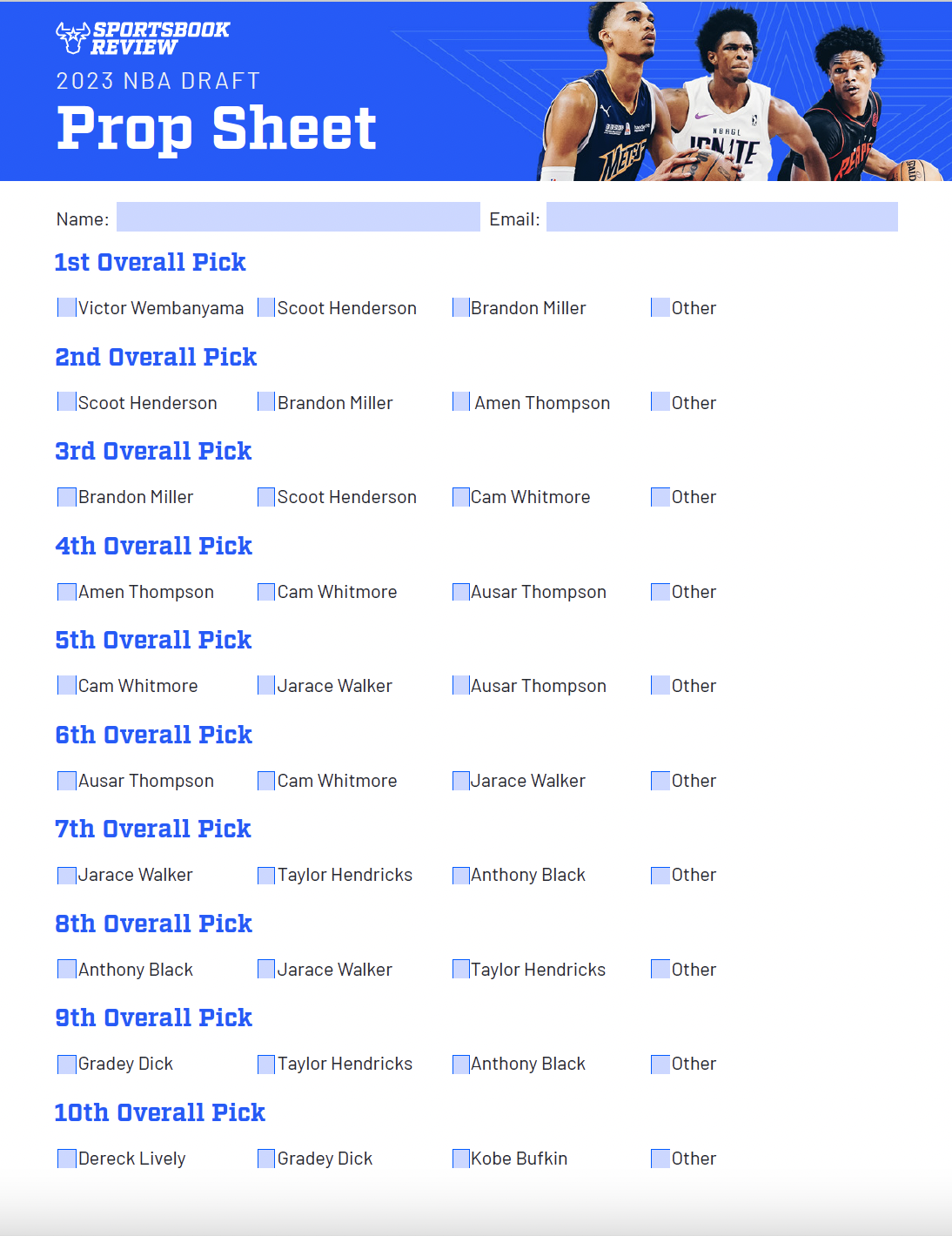NBA Draft Prop Bet Sheet 2023: Printable PDF Props List for Fun Party Game